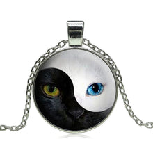 Blue Cat Eye Silver Glass Dome Round Choker Necklace