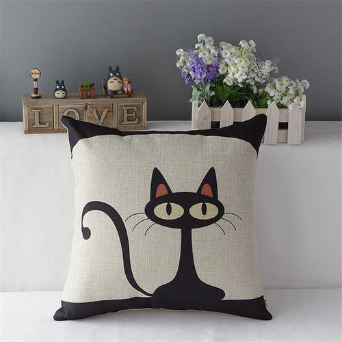 Vintage Black Cat Square Decorative Cotton / Linen Pillowcase 18x18 inches