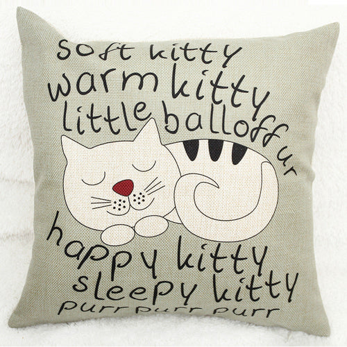 Vintage Cat Square Decorative Cotton / Linen Pillowcase 18x18 inches