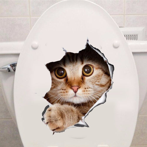 Vinyl waterproof 3D Cat in a Hole Wall Sticker
