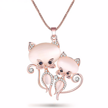 Bonsny Crystal Cat Pendant with Long Crystal Necklace