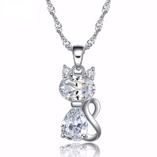 Platinum Plated Crystal Cat Pendant Necklace