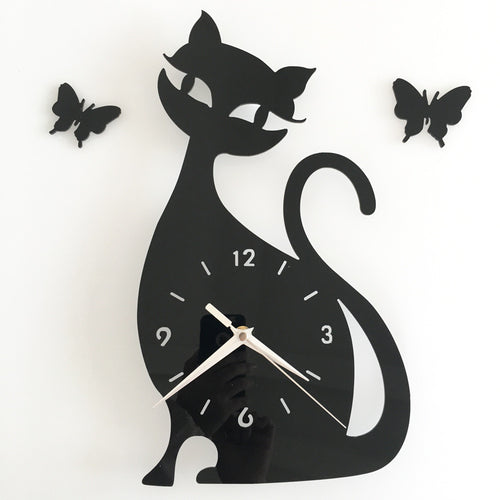 Cat and Butterflies Clock