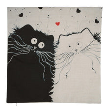 Silly Black and White Cat Square Decorative Cotton / Linen Pillowcase 18x18 inches