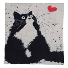 Silly Black and White Cat Square Decorative Cotton / Linen Pillowcase 18x18 inches