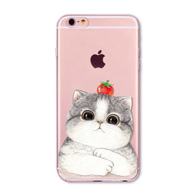 Cute Cat Transparent Soft Silicone Cell Phone Case For Apple iPhone 6 6s 7 Plus 6sPlus 6Plus 4 4s 5 5s SE