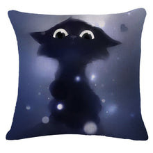 Cute Black Cat Decorative Square Decorative Cotton / Linen Pillowcase 18x18 inches