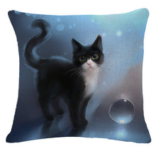 Cute Black Cat Decorative Square Decorative Cotton / Linen Pillowcase 18x18 inches