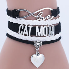 Infinity Heart Cat Mom Leather Charm Bracelet