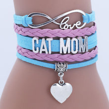Infinity Heart Cat Mom Leather Charm Bracelet