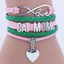 Infinity Heart Cat Mom Leather Charm Bracelet
