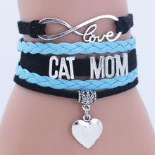 Infinity Heart Cat Mom Leather Charm Bracelet
