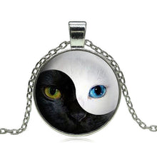 Blue Cat Eye Silver Glass Dome Round Choker Necklace