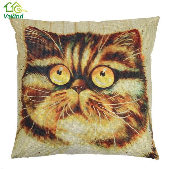 Creative Color Cat Pattern Cotton / Linen Pillowcase 18x18 inches