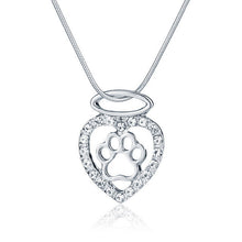 Cat Lover Heart Paw Pendant Necklace