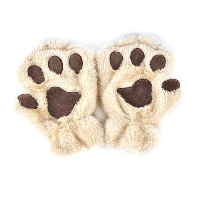 Cute Cat Paw Plush Mittens