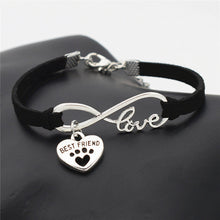 Antique Silver Cat Paw Charms Pendant Leather Infinity Love Bracelet