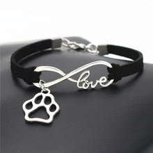 Antique Silver Cat Paw Charms Pendant Leather Infinity Love Bracelet