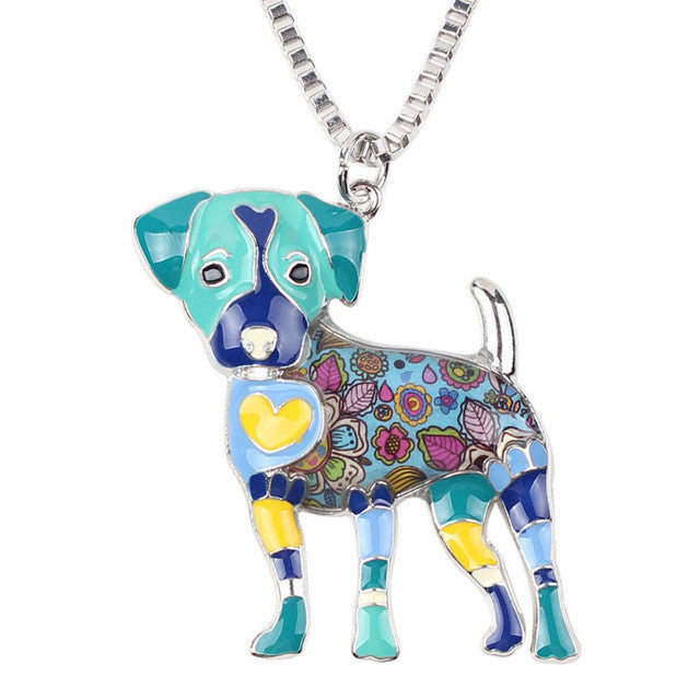 Enamel Jack Russel Dog Pendant Necklace