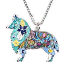 Enamel Border Rough Collie Dog Pendant Necklace