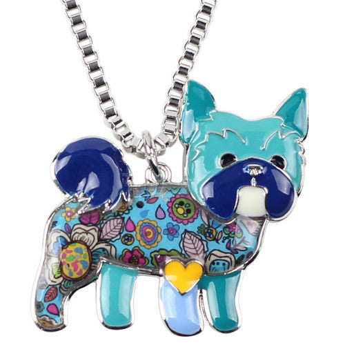 Enamel Yorkie Yorkshire Dog Pendant Necklace