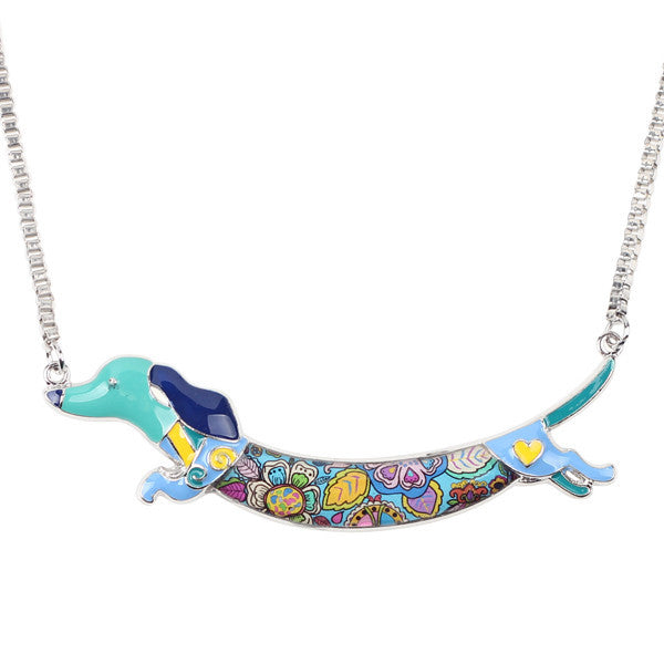 Enamel Animal Pets Dachshund Dog Pendant Necklace
