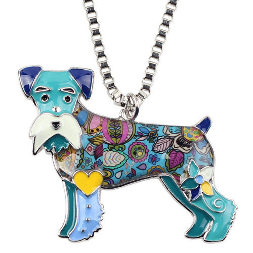 Enamel Schnauzer Dog Pendant Necklace