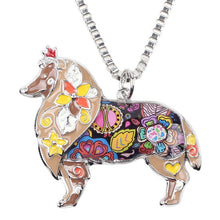Enamel Border Rough Collie Dog Pendant Necklace