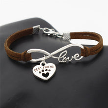 Antique Silver Cat Paw Charms Pendant Leather Infinity Love Bracelet