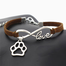 Antique Silver Cat Paw Charms Pendant Leather Infinity Love Bracelet