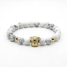 Gold Plated Bull Dog with White turquoise Stone Beads Bracelet