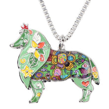 Enamel Border Rough Collie Dog Pendant Necklace