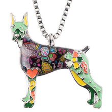 Enamel Doberman Dog Pendant Necklace