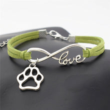 Antique Silver Cat Paw Charms Pendant Leather Infinity Love Bracelet