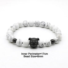 Gold Plated Bull Dog with White turquoise Stone Beads Bracelet
