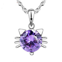 925 Silver Plated Cat Amethyst Pendant Necklace