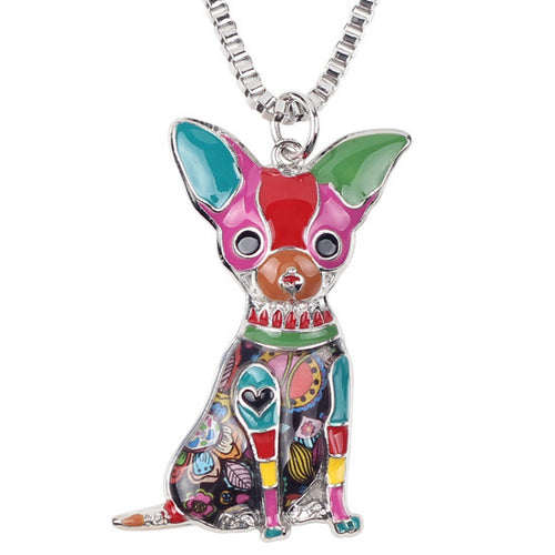 Enamel Chihuahuas Dog Pendant Necklace