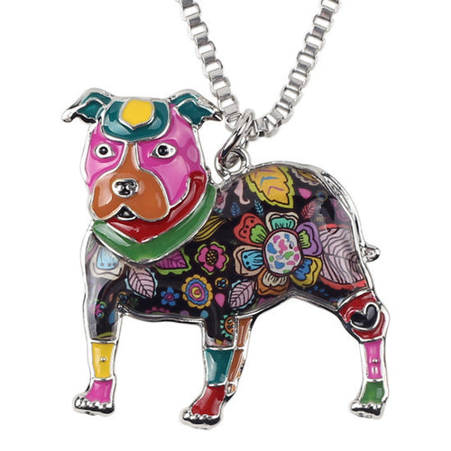 Enamel Pit Bull Buster Dog Pendant Necklace