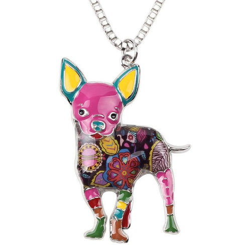 Enamel Chihuahuas Dog Pendant Necklace