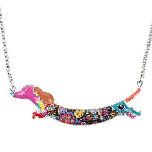 Enamel Animal Pets Dachshund Dog Pendant Necklace