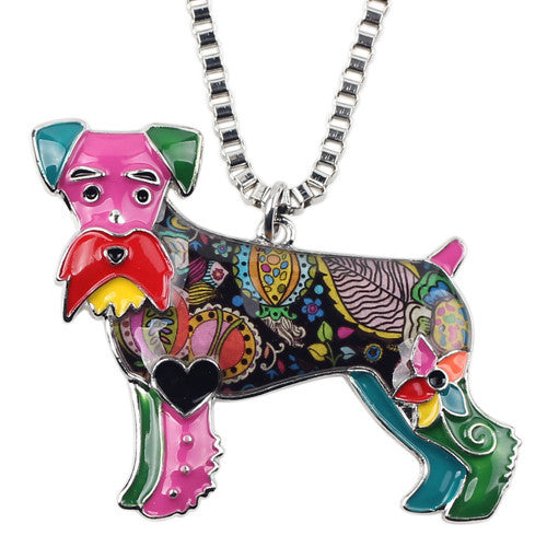 Enamel Schnauzer Dog Pendant Necklace