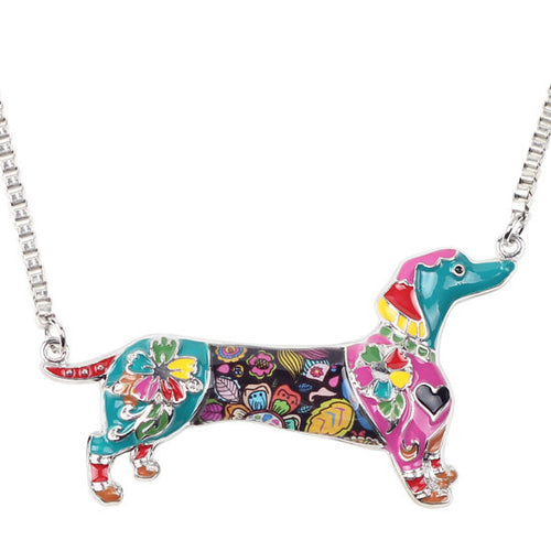 Enamel Dachshund Dog Pendant Necklace