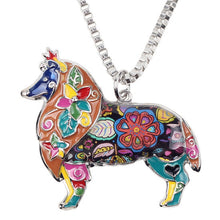 Enamel Border Rough Collie Dog Pendant Necklace