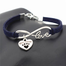 Antique Silver Cat Paw Charms Pendant Leather Infinity Love Bracelet