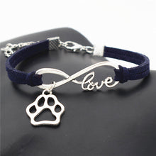 Antique Silver Cat Paw Charms Pendant Leather Infinity Love Bracelet