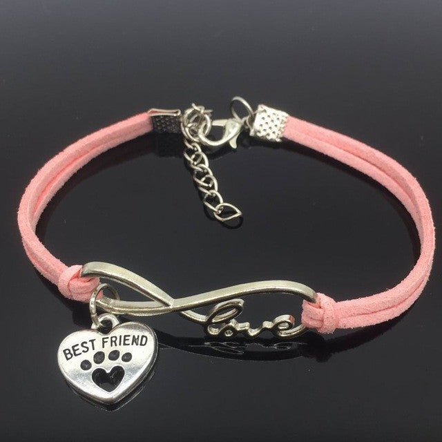 Cat Paw Heart Pendant Leather Bracelet