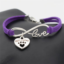 Antique Silver Cat Paw Charms Pendant Leather Infinity Love Bracelet