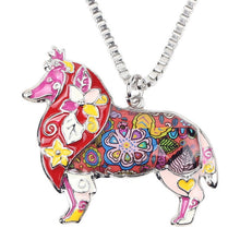 Enamel Border Rough Collie Dog Pendant Necklace