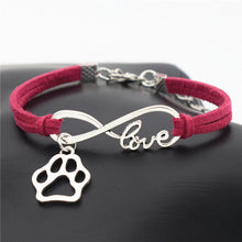Antique Silver Cat Paw Charms Pendant Leather Infinity Love Bracelet