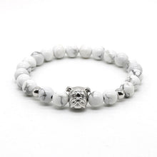 Gold Plated Bull Dog with White turquoise Stone Beads Bracelet
